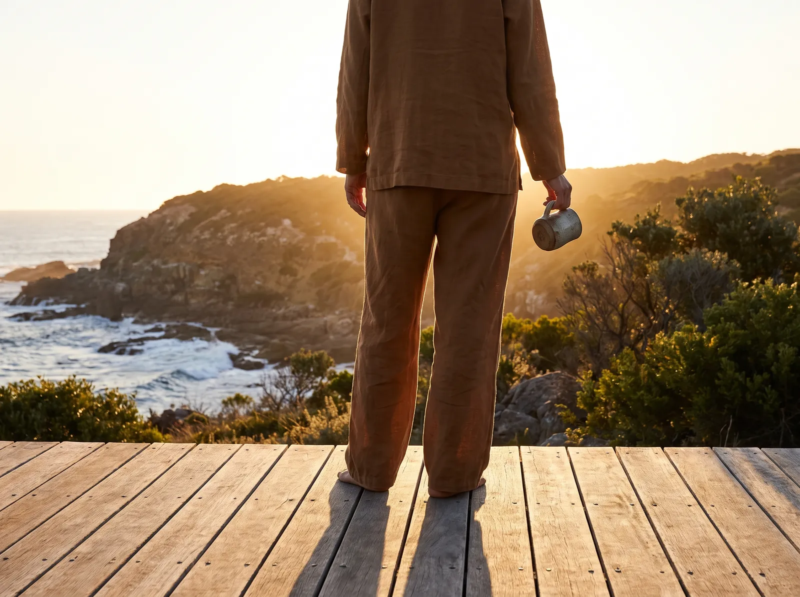 Mara Ellison on a coastal balcony overlooking Terrigal at dusk